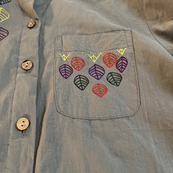 Emery Rose Khaki Olive Green Embroidered Button Top Bohemian Blouse Small - Picture 3 of 7